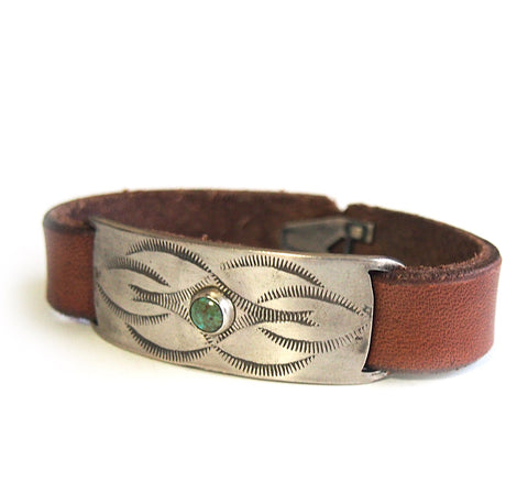 PLATE TURQUOISE LEATHER BANGLE