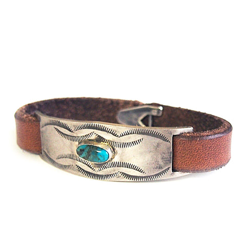 LEATHER PLATE TURQUOISE BANGLE